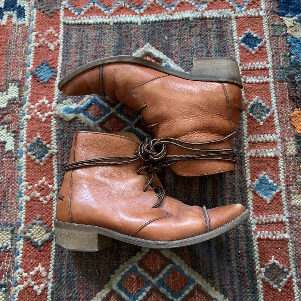 Used Vintage Madewell Lace Up Ankle Boots Brown Leather 7